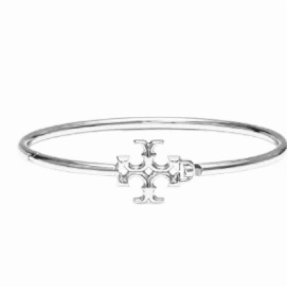 Eleanor Hinged Cuff In Tory Silver Tory Burch Silver Logo Bracelet